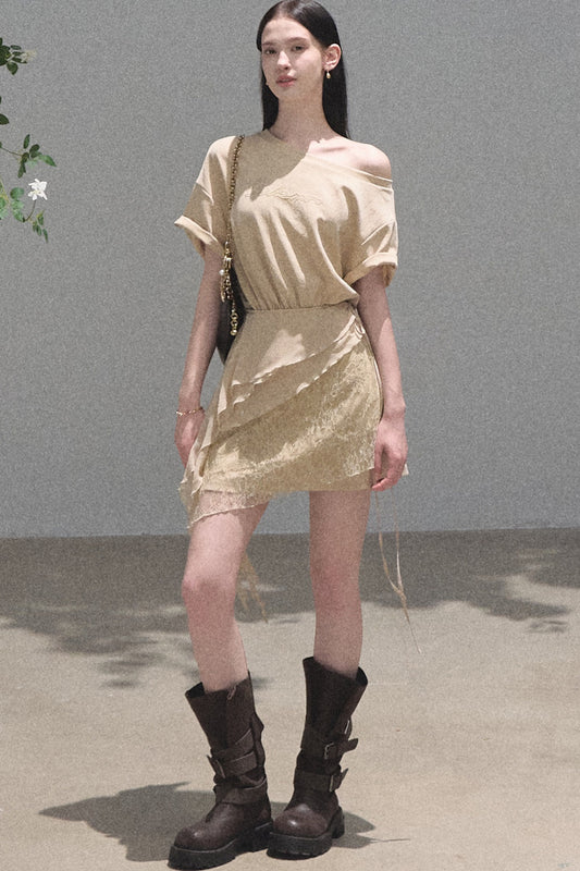 One-Shoulder Apron Layered-Look Dress