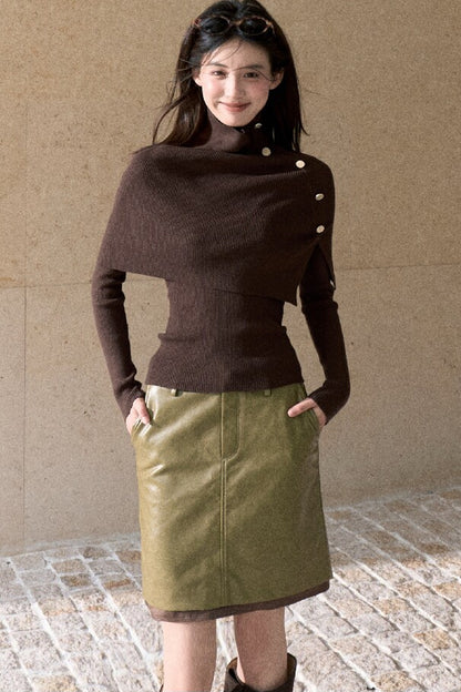 Fern Green Leather Straight Skirt