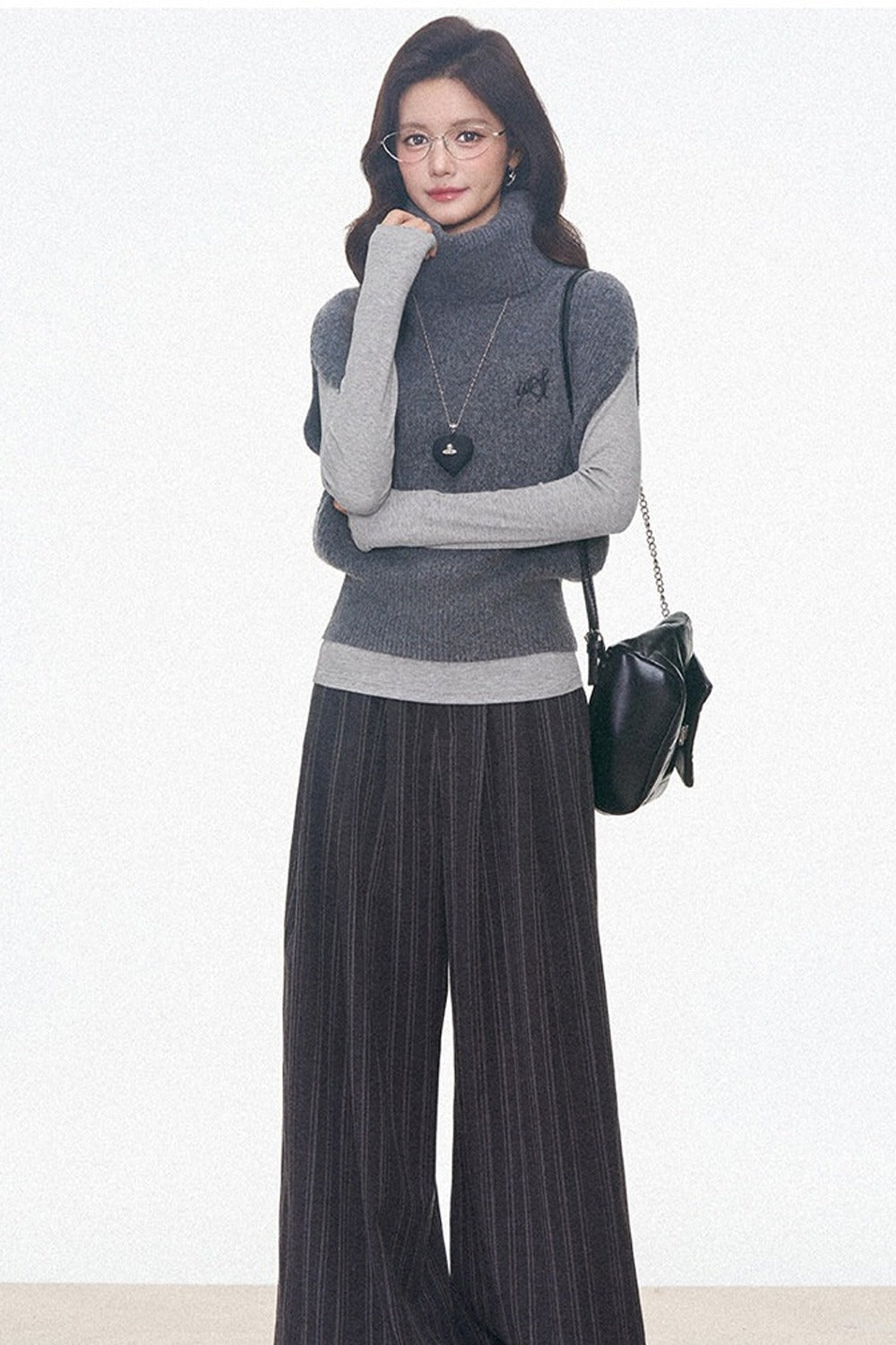 Layered Turtleneck Sweater and Pants 3-Piece Set-Up