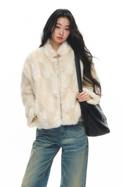 White Shearling Jacket and Pants Set-Up