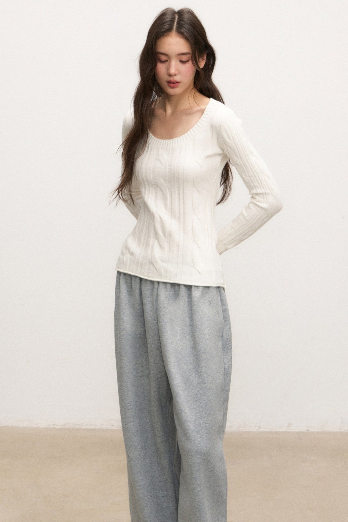 Beige Knit Base Layer Top Set-Up