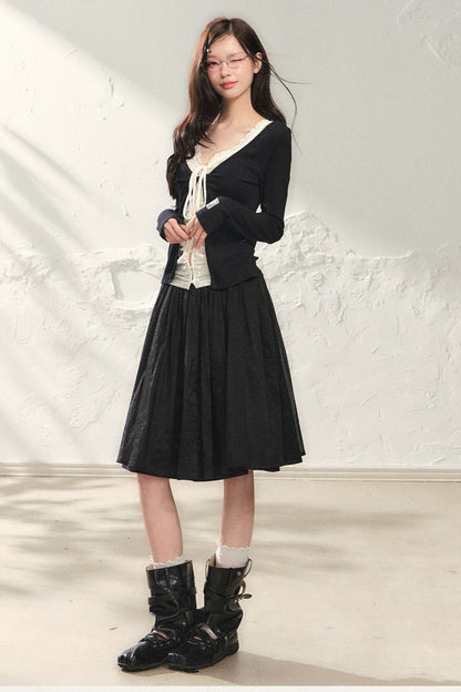 Knit Cardigan and Long Skirt Set-Up