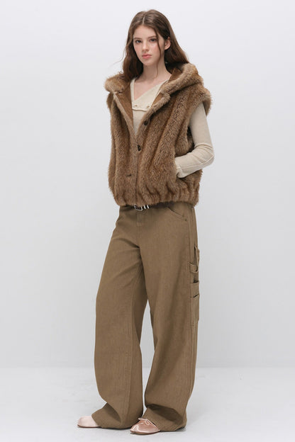 Hooded Faux Fox Fur Vest