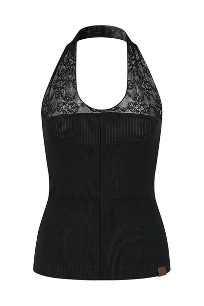 Semi-Transparent Lace Halter Top