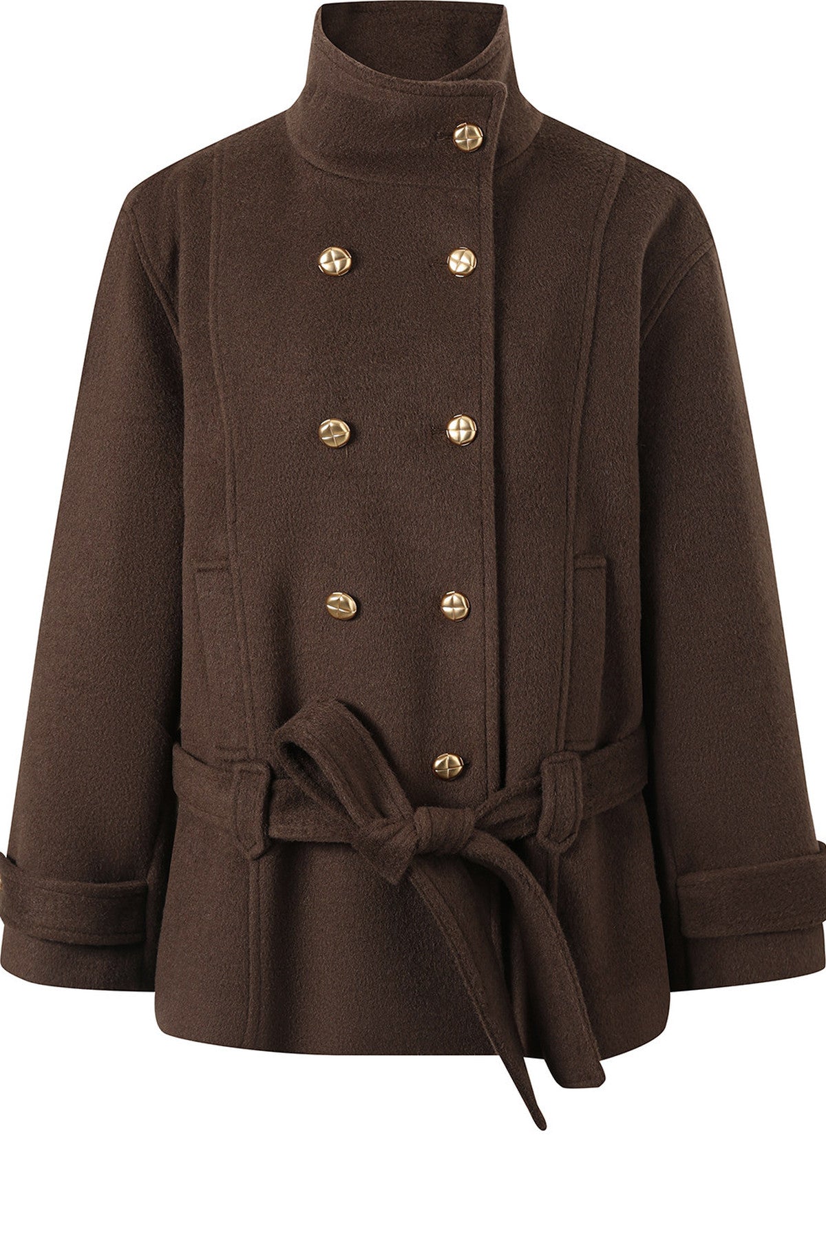 Elegant Double-Breasted Woolen Coat and Skirt Set-Up