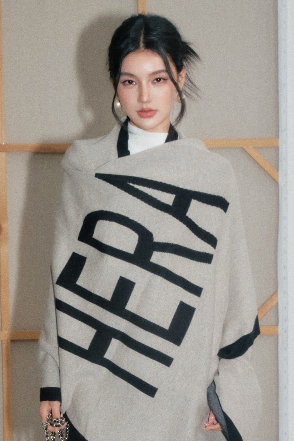 Beige Knitted Letter Shawl