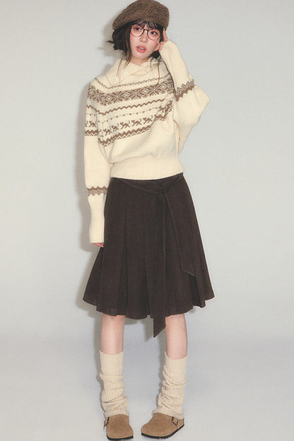 High-Waisted Woolen A-Line Umbrella Skirt