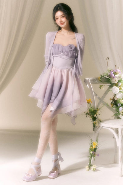 Macaronfarbenes Puffärmelkleid