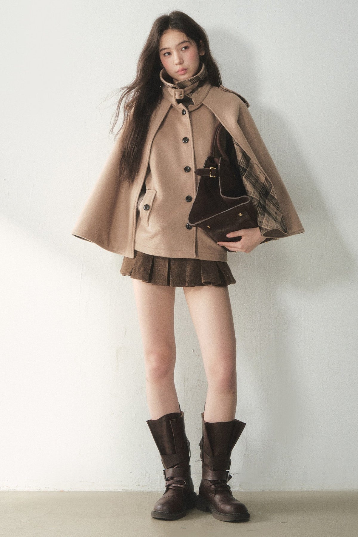 Retro Plaid Woolen Cape