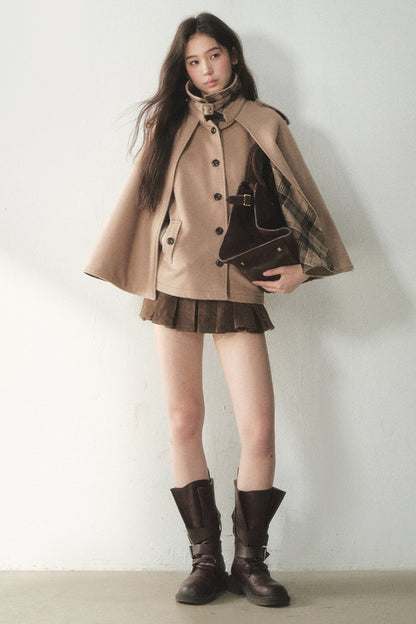 Retro Plaid Woolen Cape