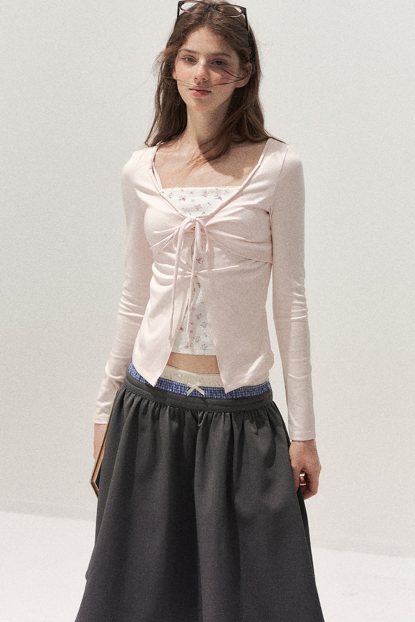 Floral Knot Tie Long Sleeve T-Shirt