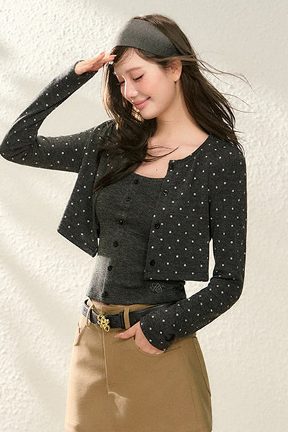 Polka-Dot Knit Cardigan Set