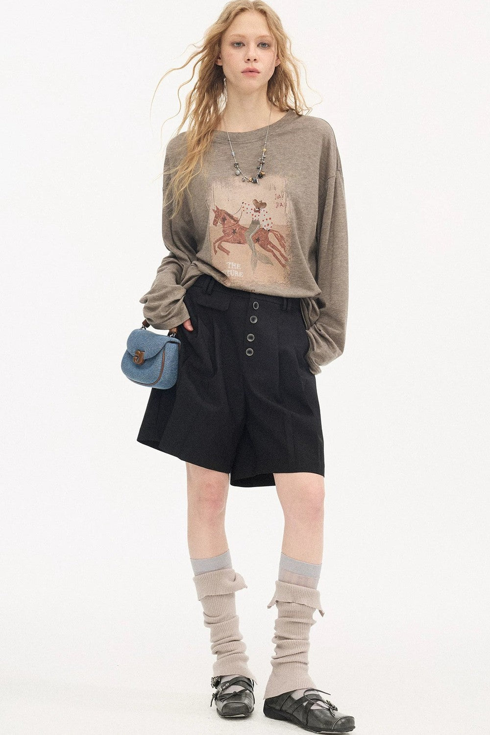 Galloping Horse Print Long Sleeve Tee