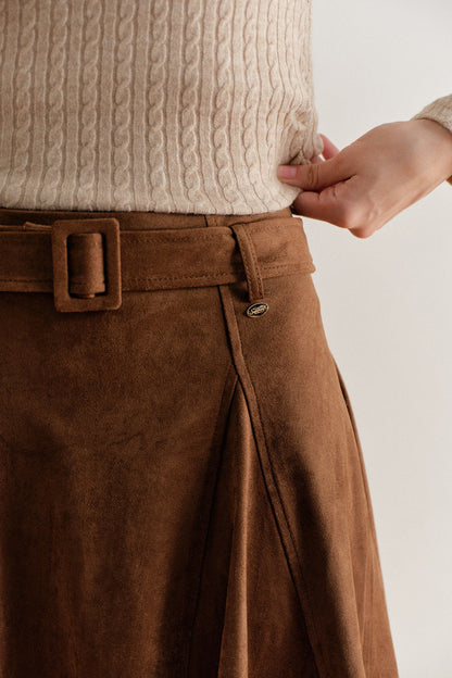 Faux Suede Lace Patchwork Skirt