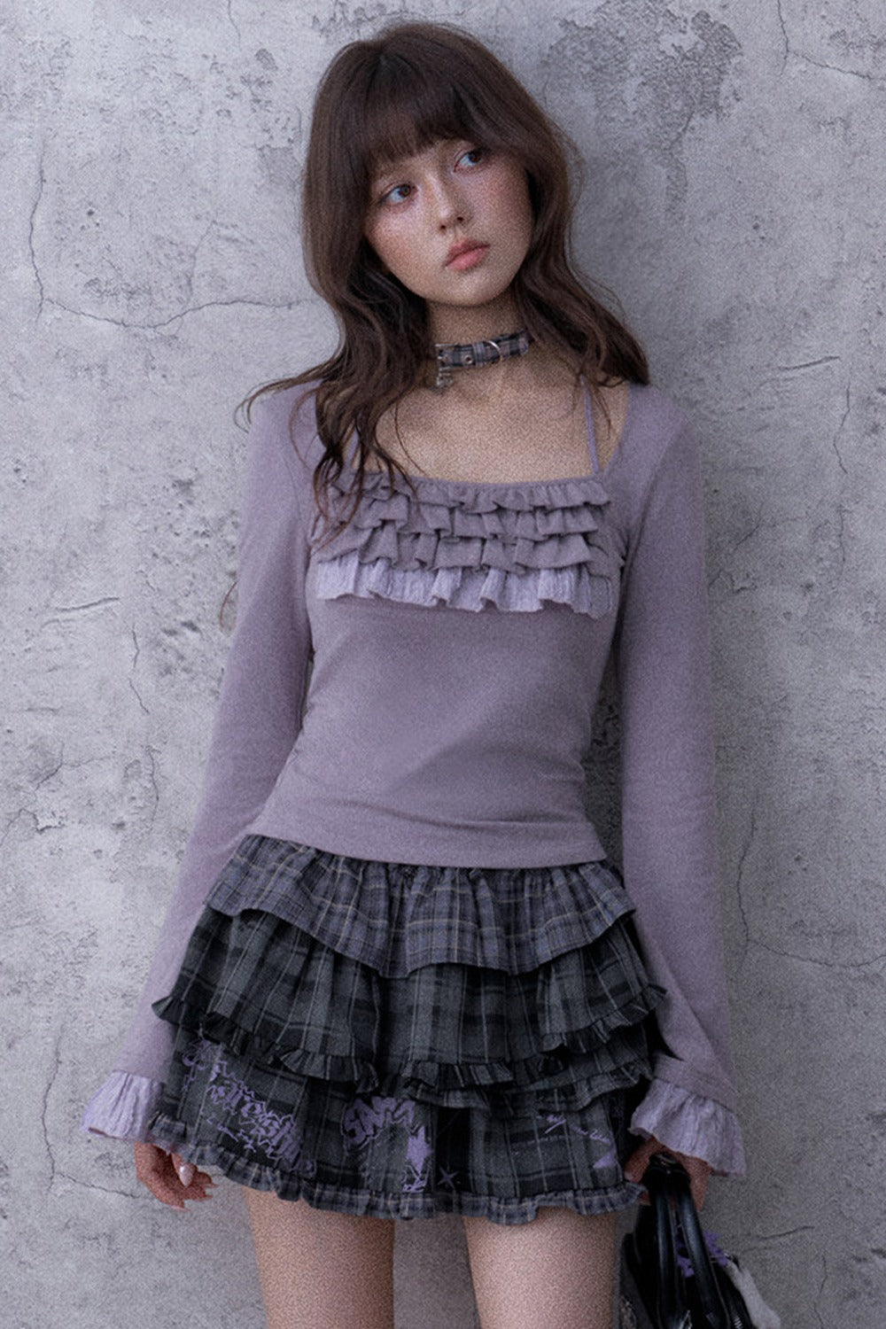Light Purple Ruffled Square Neck Halter Top