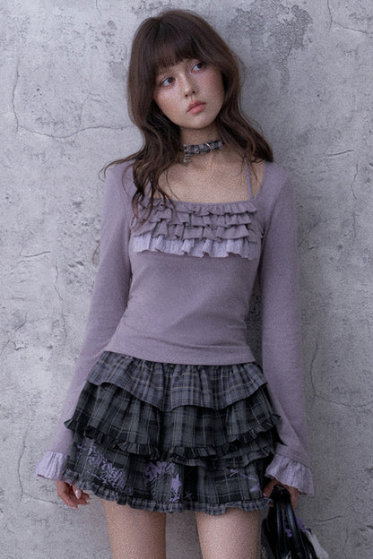 Light Purple Ruffled Square Neck Halter Top