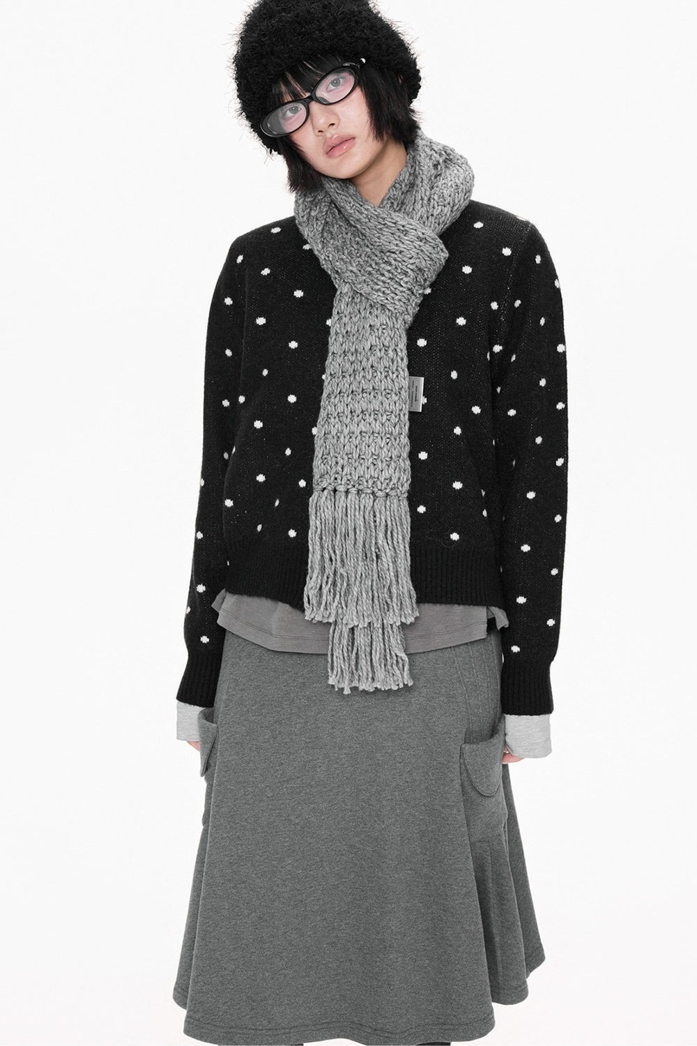 Polka Dot Short Knit Cardigan