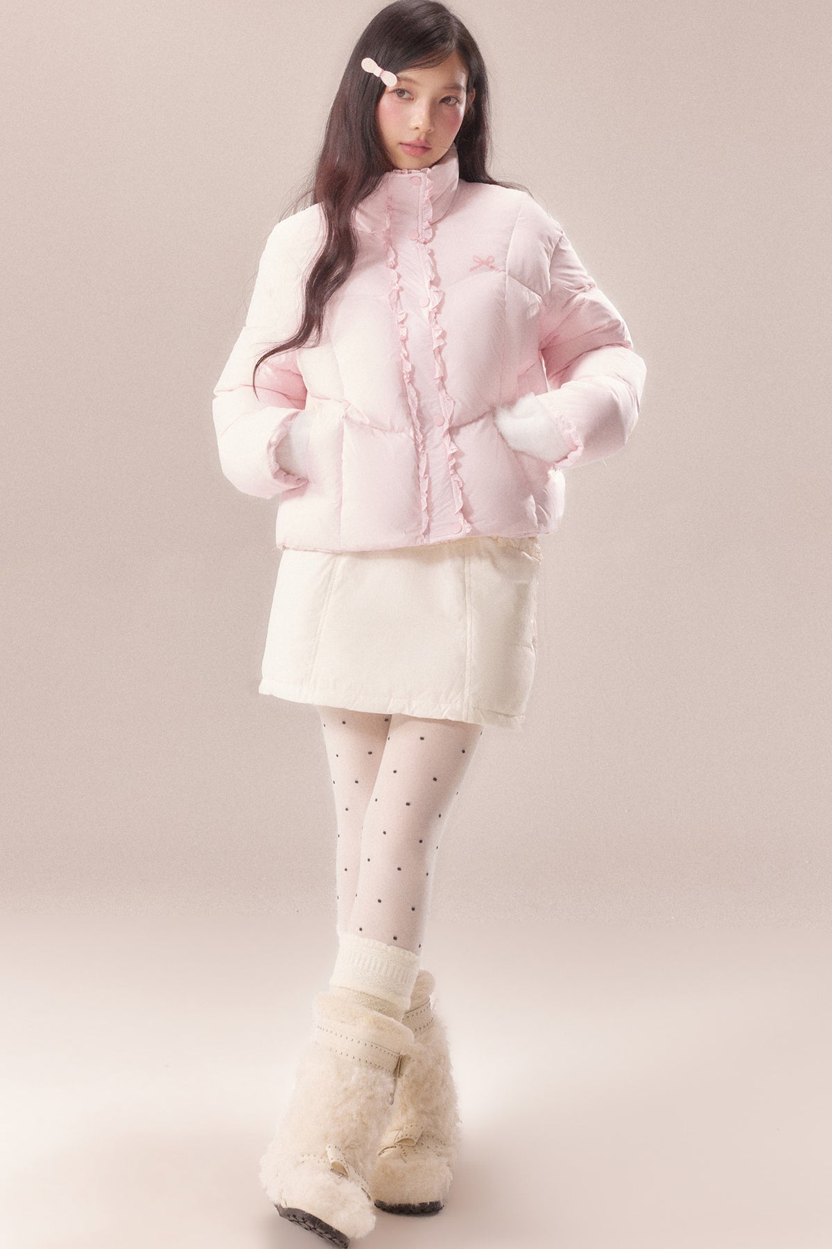Short Embroidered Bow Lace Down Jacket