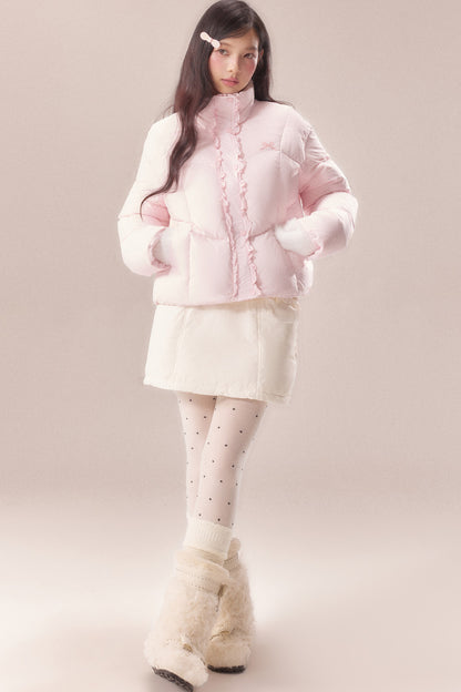 Short Embroidered Bow Lace Down Jacket