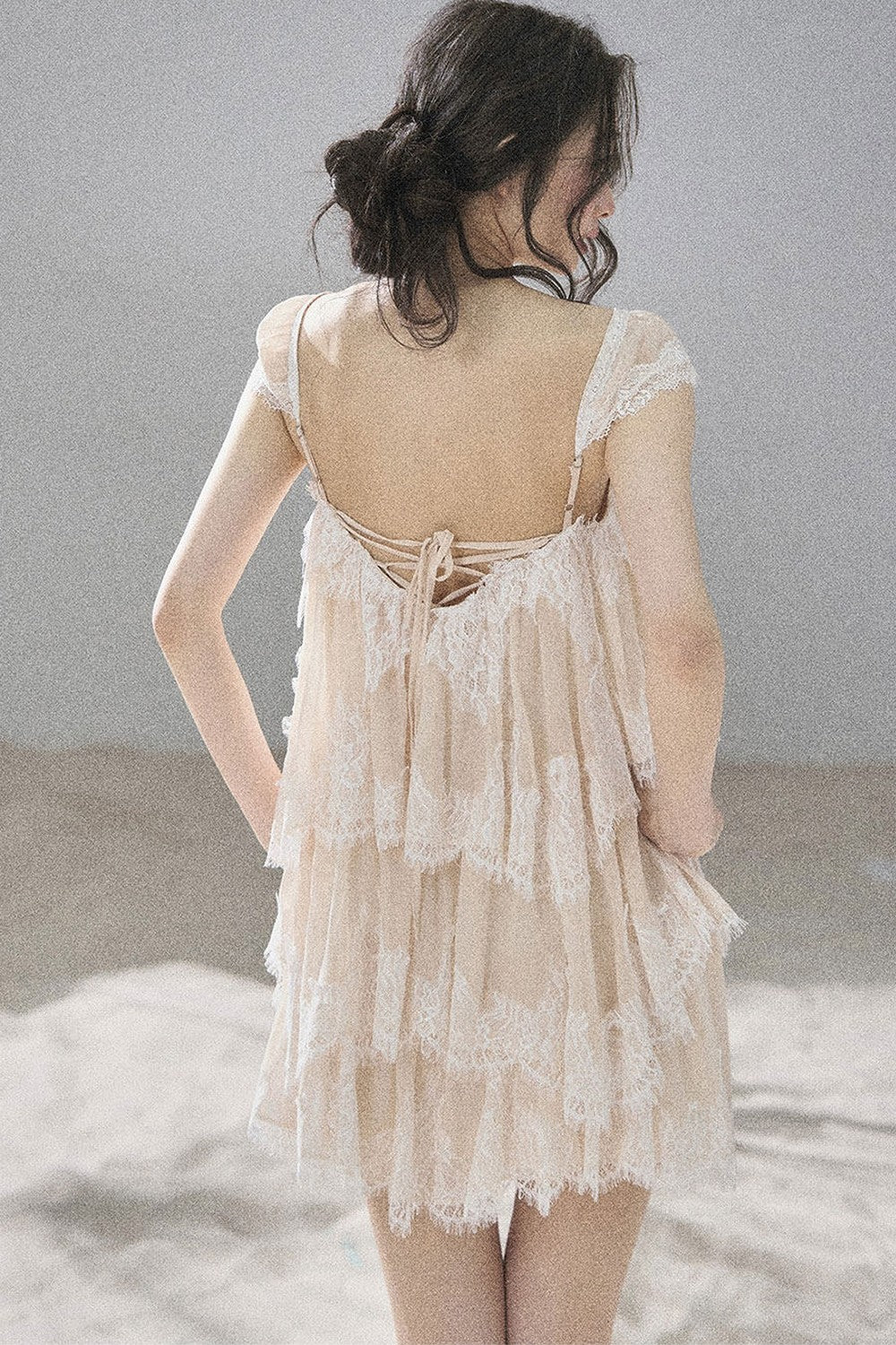 Asymmetric French Lace Mesh Top Set