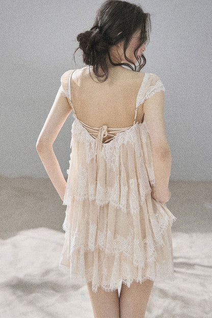 Asymmetric French Lace Mesh Top Set