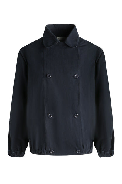Retro Double-Breasted Workwear Jacket and Skirt Set-Up