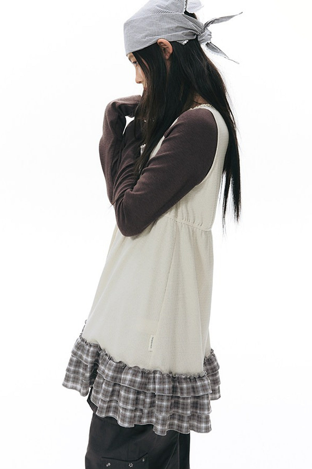 Plaid Ruffle Sleeveless Knit Vest Dress