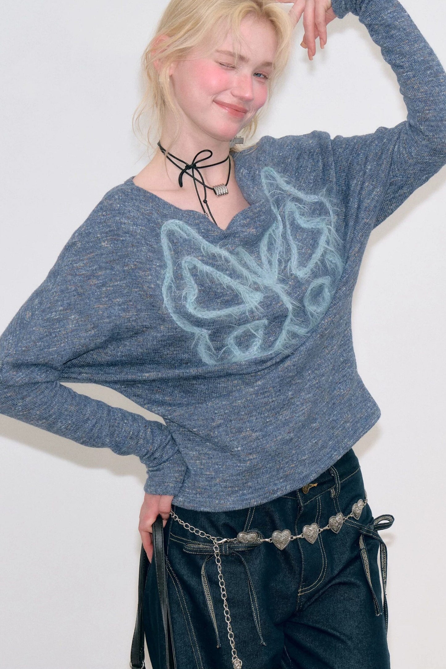 Vintage Butterfly Embroidery Knit Top