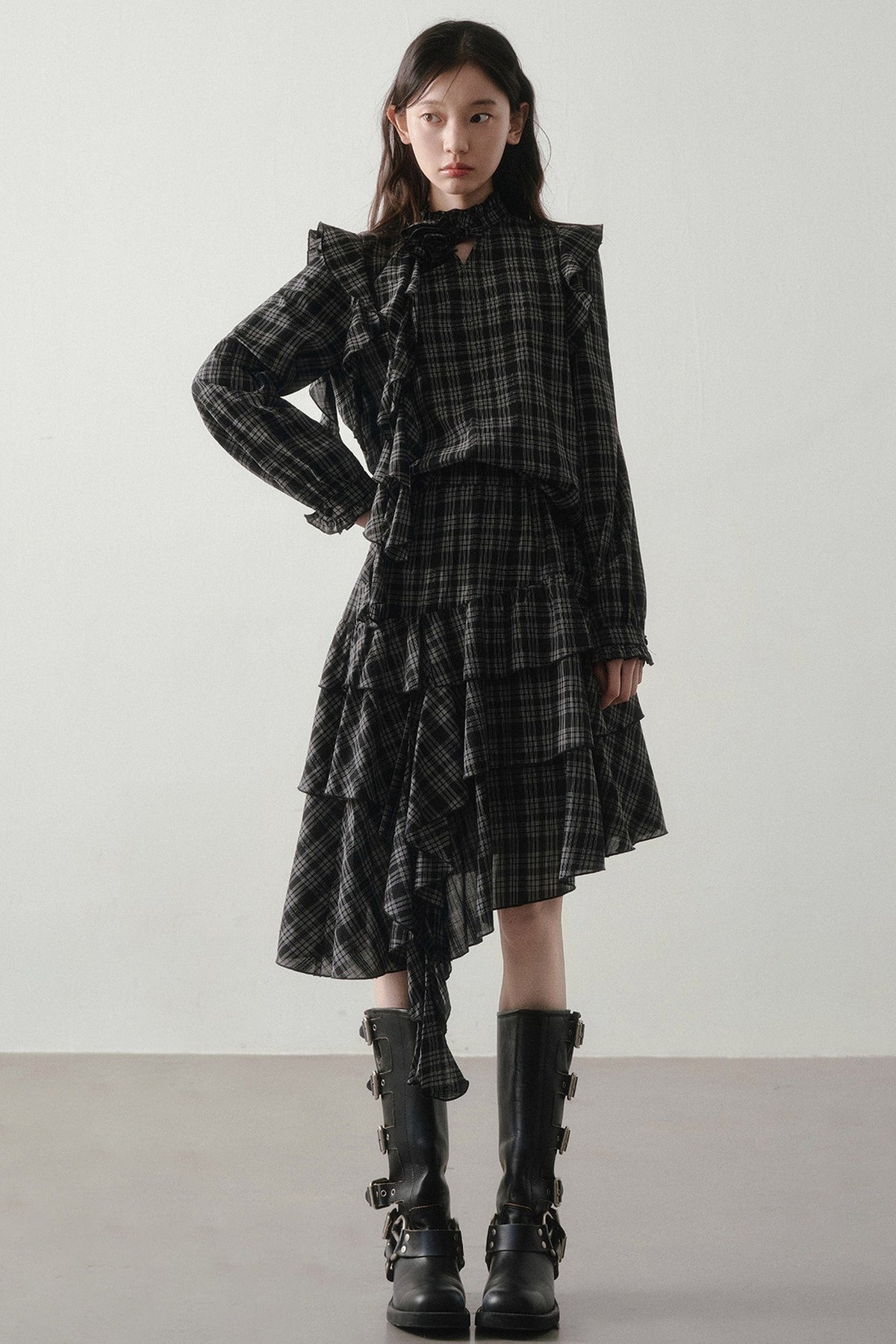 Retro Plaid Shirt and Half Skirt Set