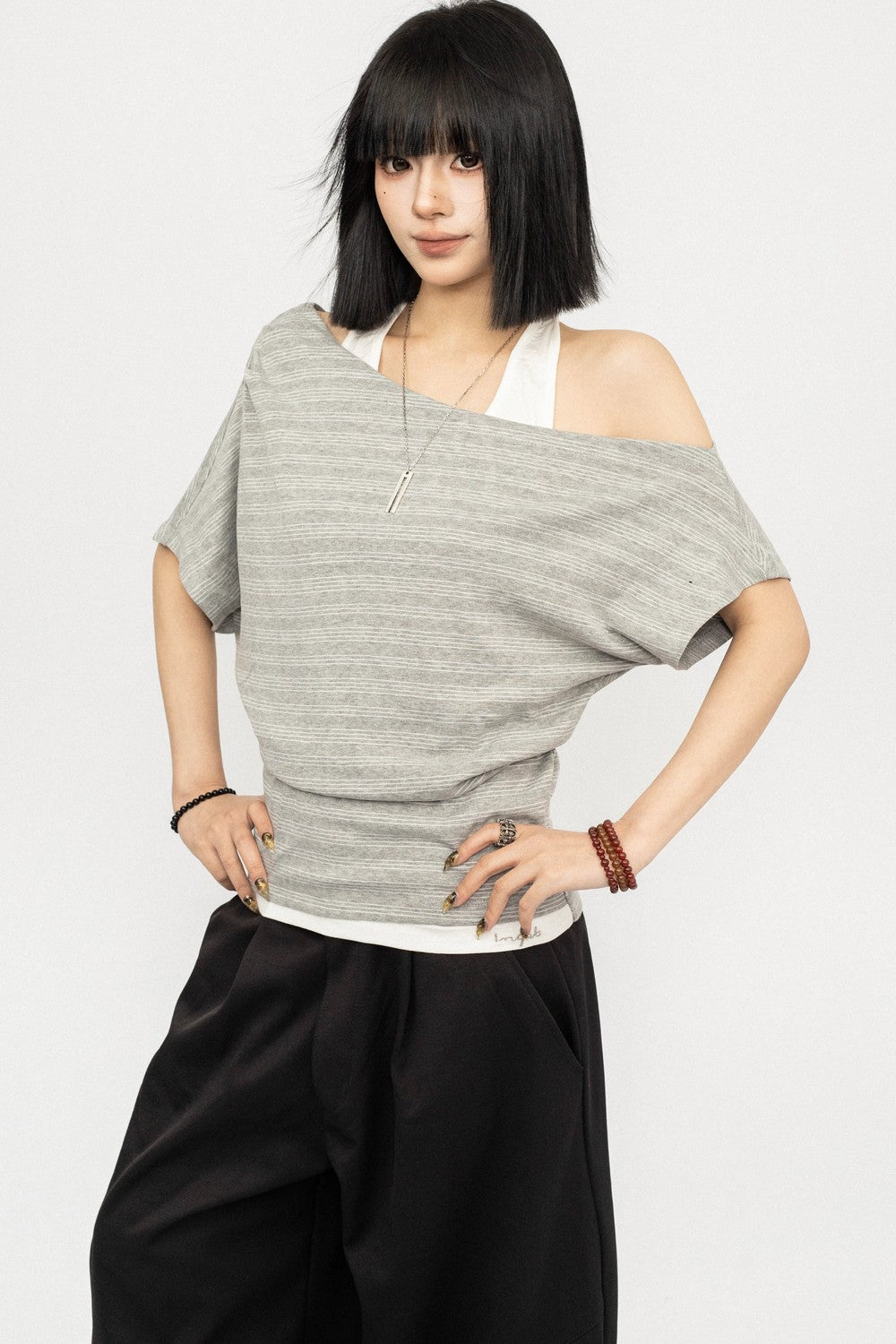 Retro Striped Halter Off-Shoulder Top
