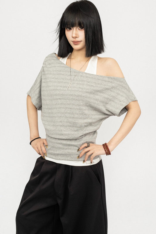 Retro Striped Halter Off-Shoulder Top