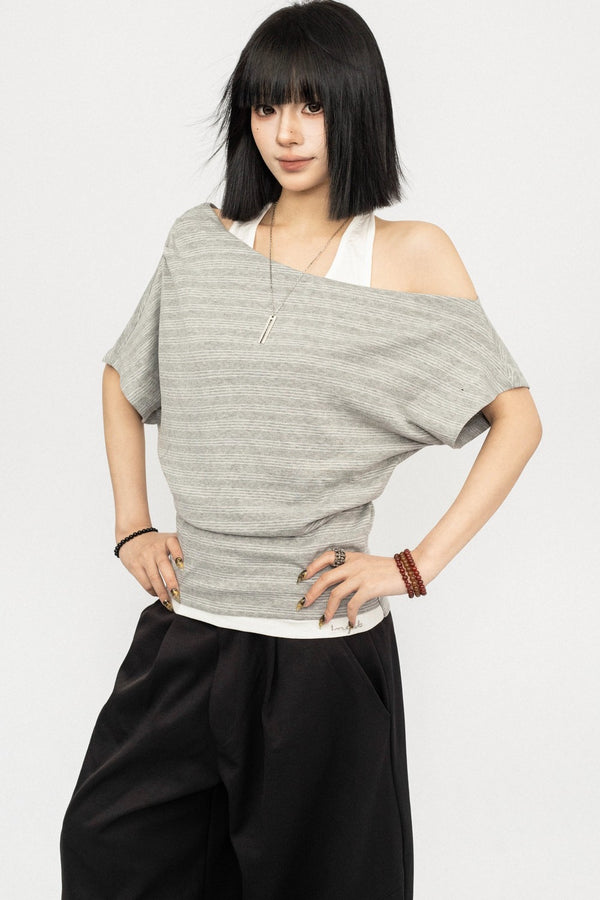 Retro Striped Halter Off-Shoulder Top