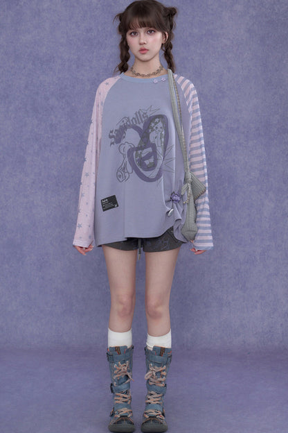 Purple Graffiti Print Raglan Blouse Set-Up