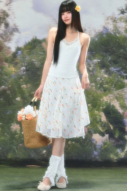 레이스 홀터 캐미솔 셋업