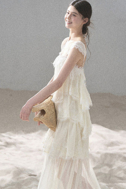 French Irregular Lace Mesh Top Set-Up