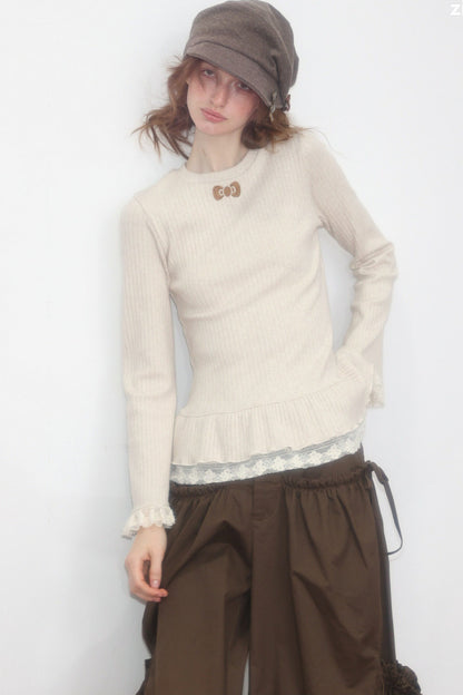 Lace Ruffle Hem Knit Top