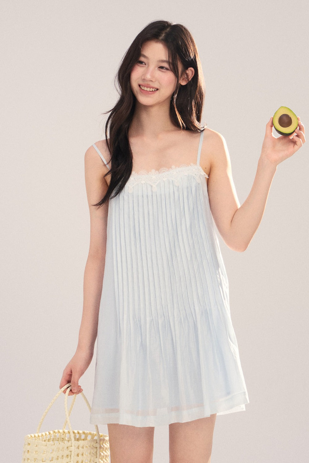 Suspender Dress with Lantern Sleeve Shawl Cardigan Set-Up
