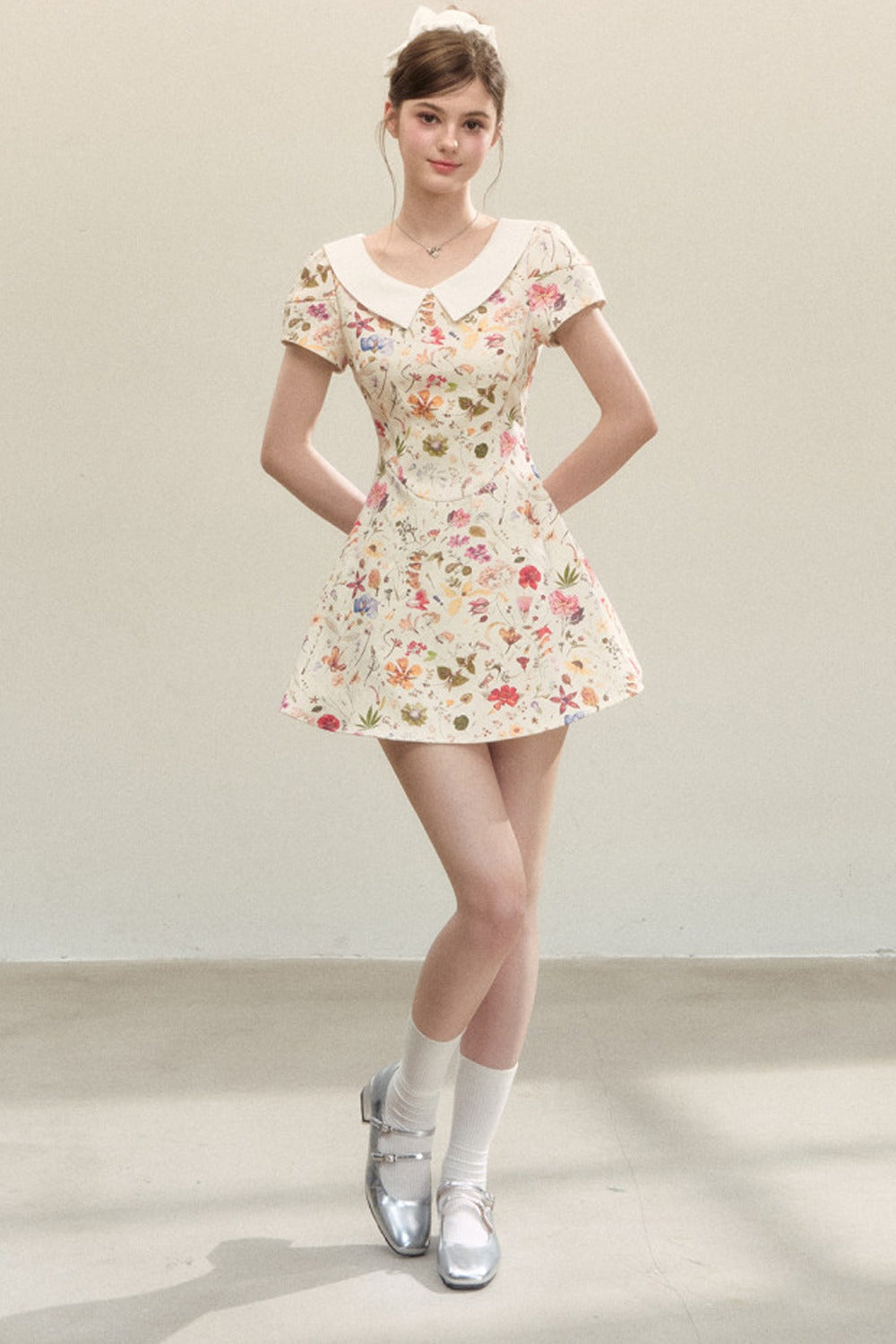 Floral Puffy Suspender Dress
