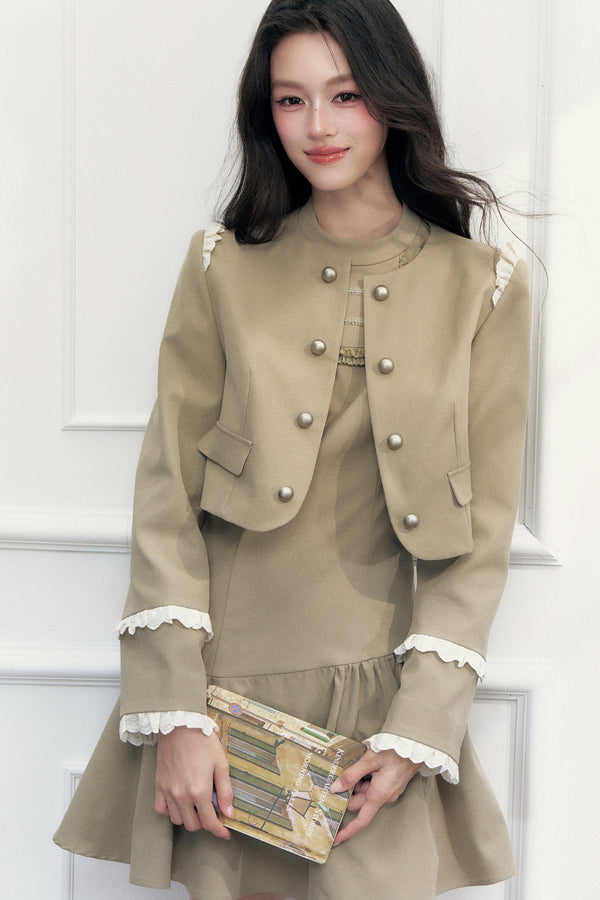 Retro Metal Double-Breasted Napoleon Jacket and Dress Set-Up