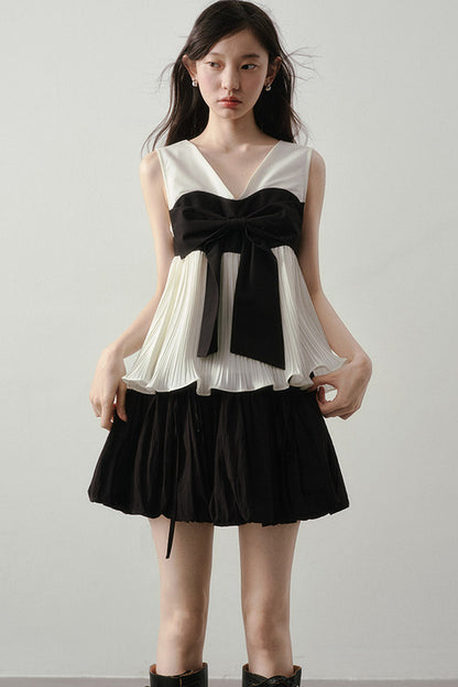 Color-Blocked Ribbon Babydoll Top