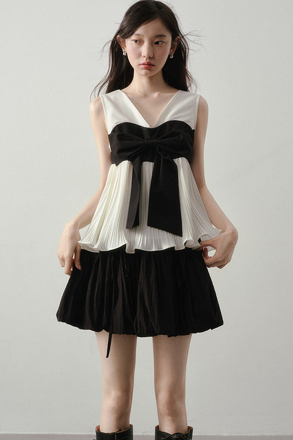 Color-Blocked Ribbon Babydoll Top