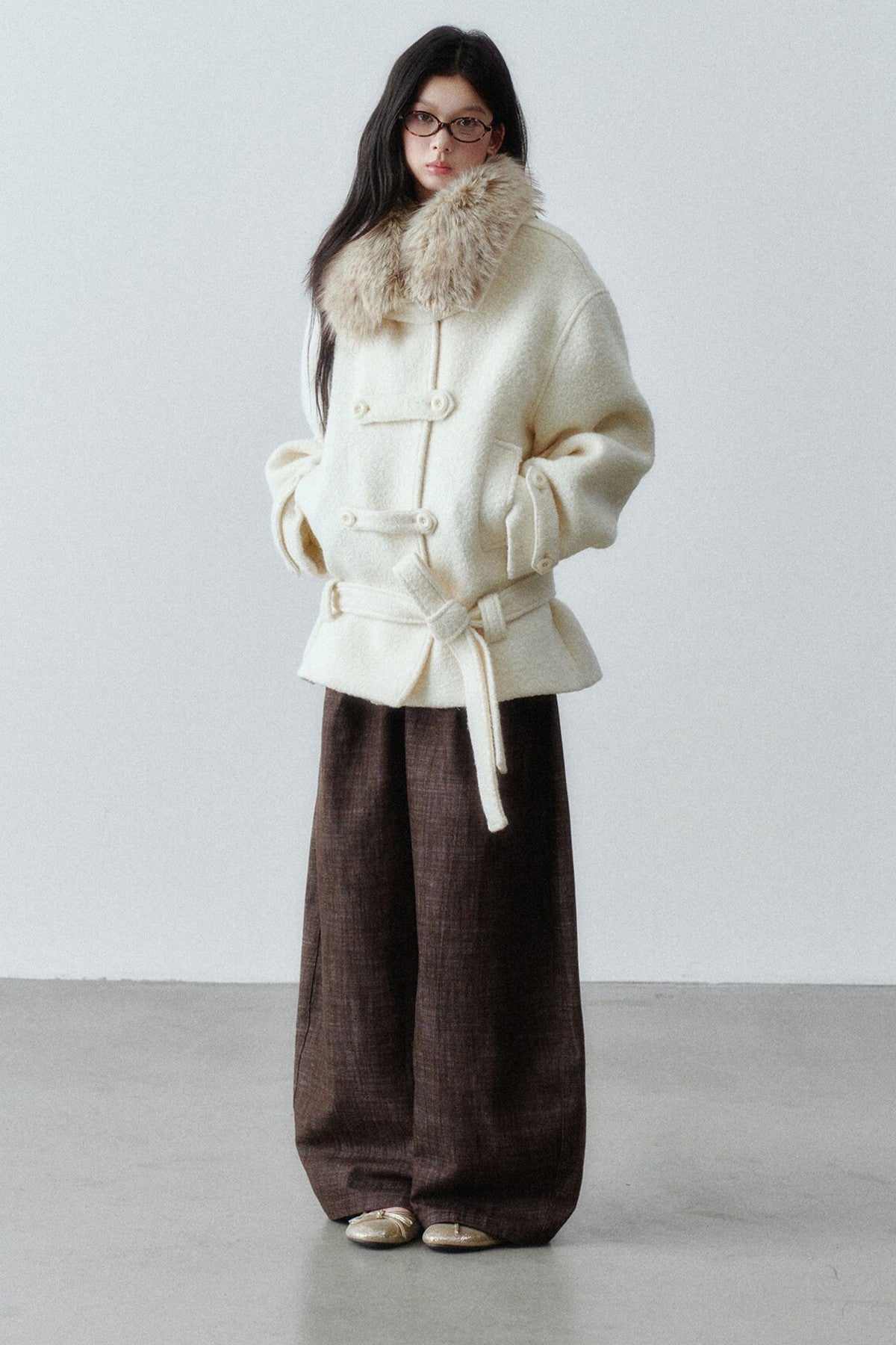 Napoleon Buckle Wool Fur Collar Jacket