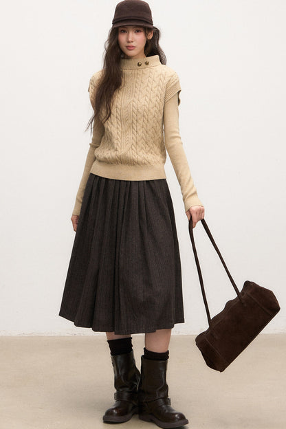 Brown Pleated Skirt and Jacket Set-Up