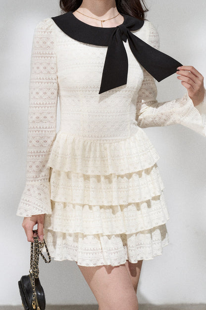 Apricot Knitted Tiered Dress