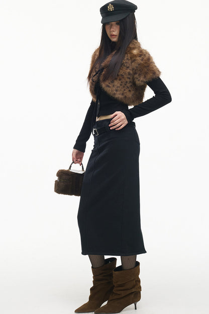 Leopard Fur Shawl Inner Knit Cardigan