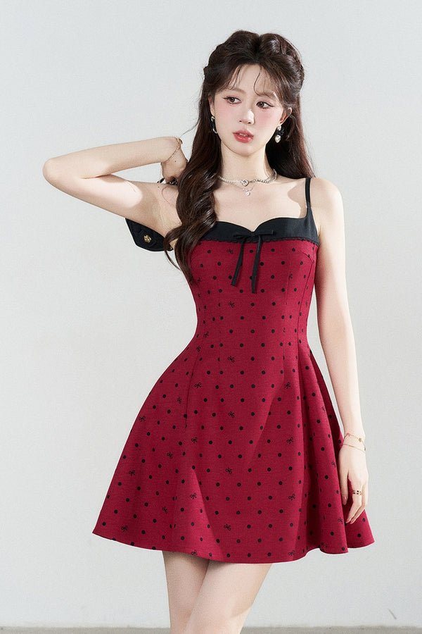 Red Polka Dot A-Line Spaghetti Strap Dress