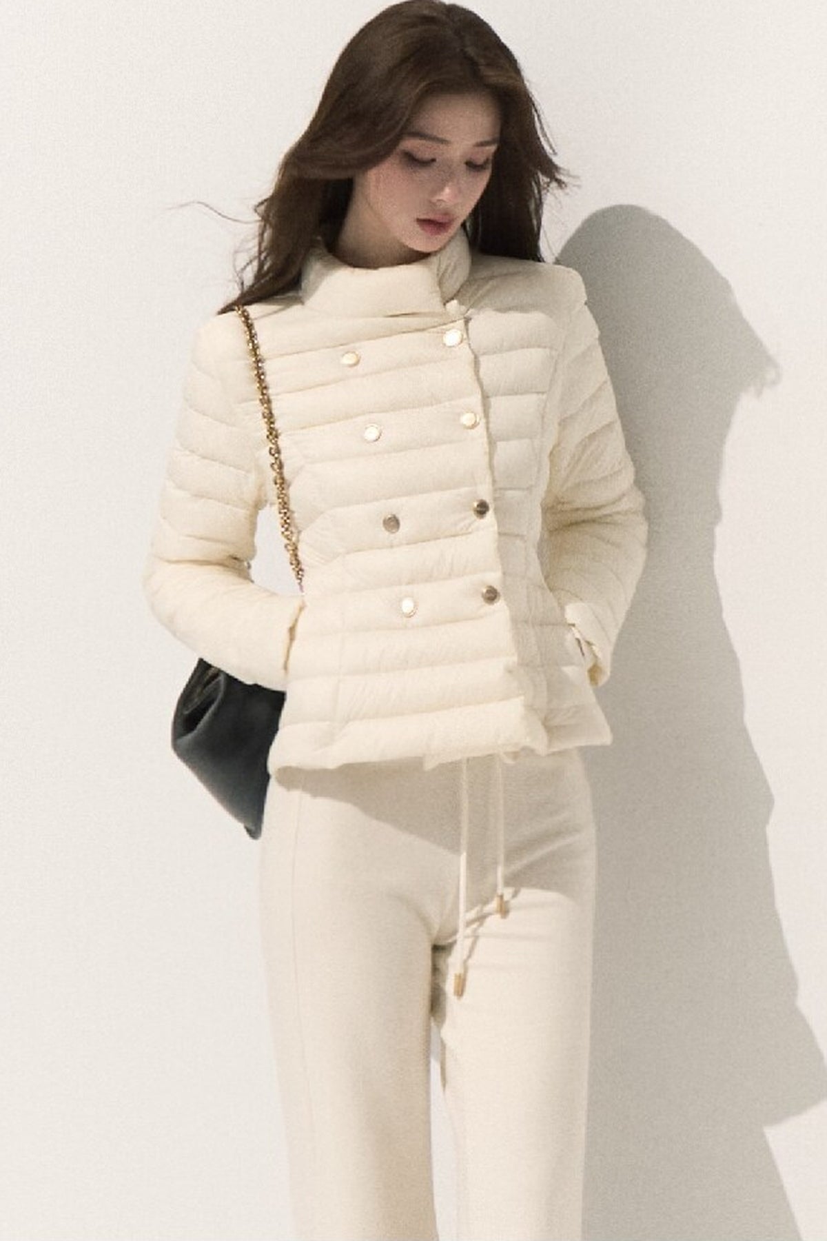 Ribbed Stand Collar Down Jacket