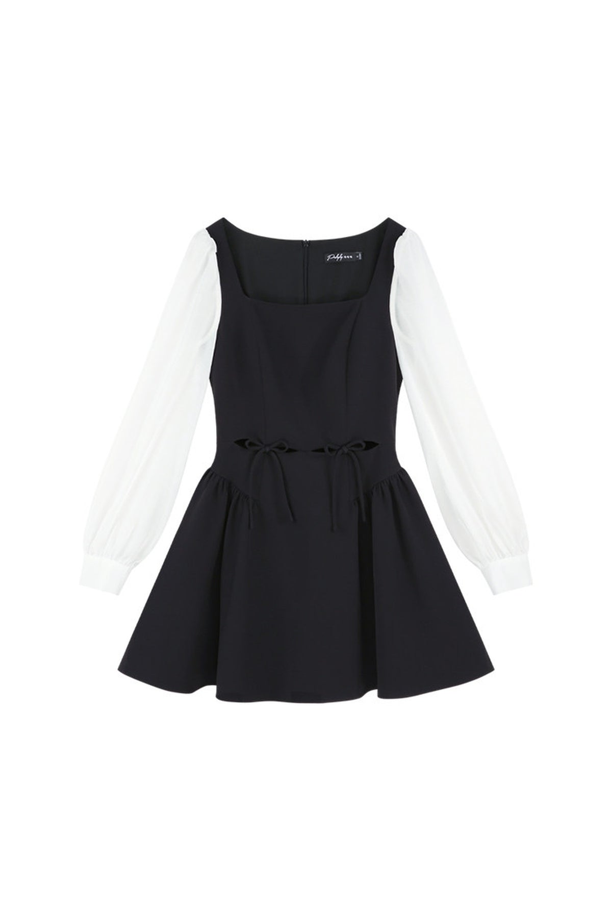 Black Square-Neck Hollow-Out Dress