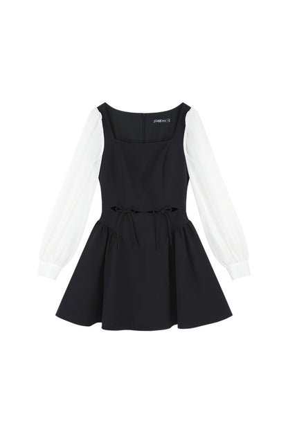 Black Square-Neck Hollow-Out Dress