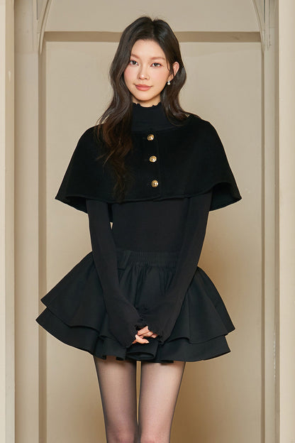 Black Long-Sleeve Base Shirt and Knitted Skirt Set-Up